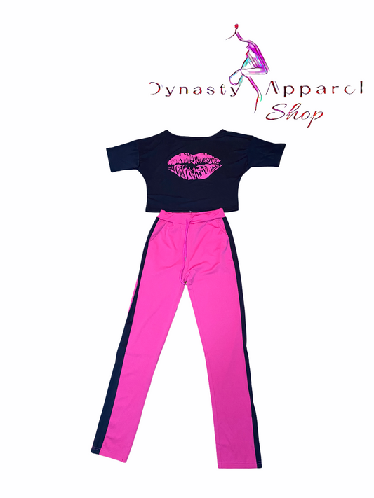 “Kiss Me” Women’s 2pc Crop Top & Pants Set