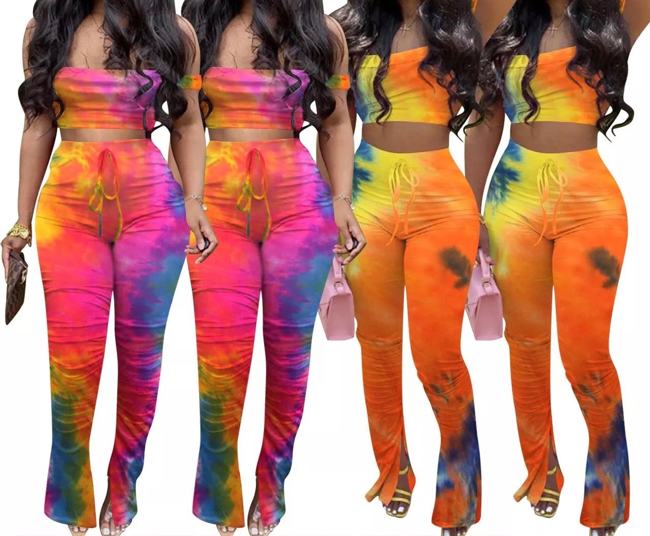 Women's Tie-Dyed Two-Piece Crop Top and Wide Legged Pants Set