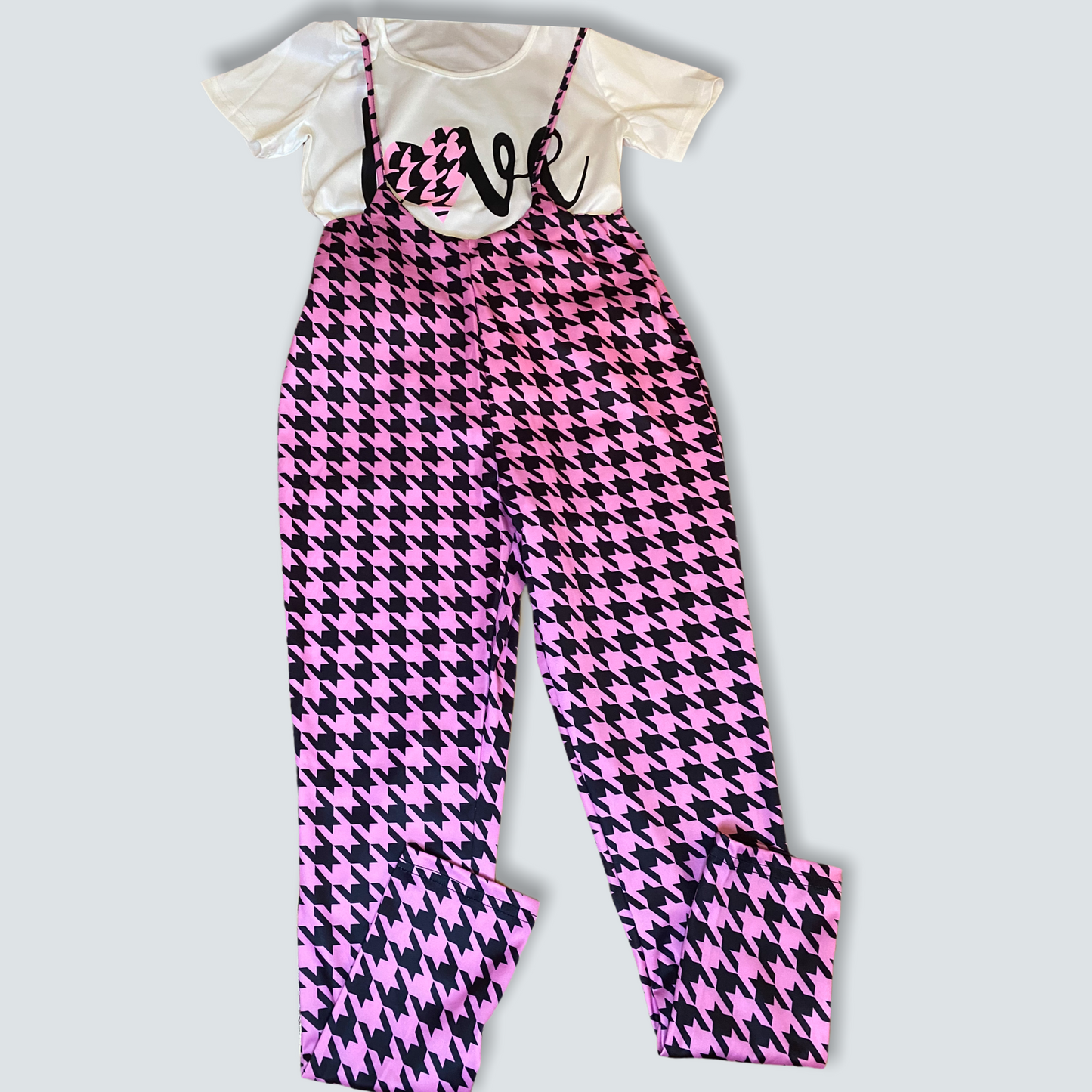 Ladies Plaid and Lovely Jumpsuit One Piece and Matching Shirt Set