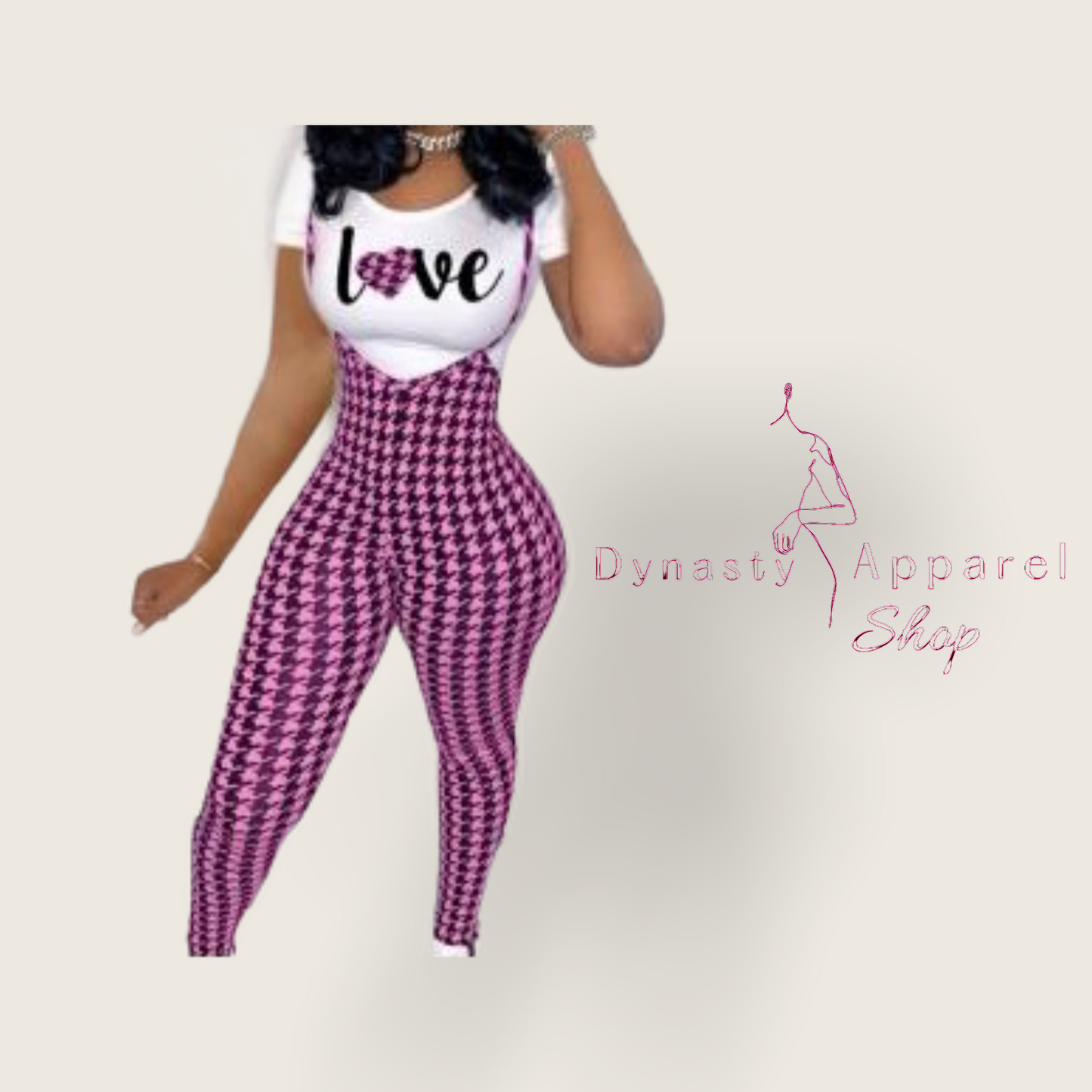Ladies Plaid and Lovely Jumpsuit One Piece and Matching Shirt Set