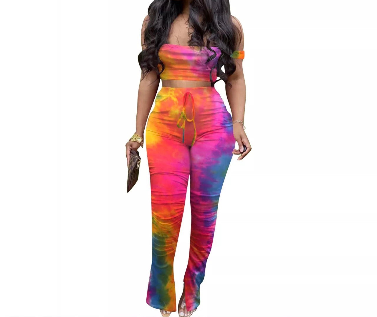 Women's Tie-Dyed Two-Piece Crop Top and Wide Legged Pants Set